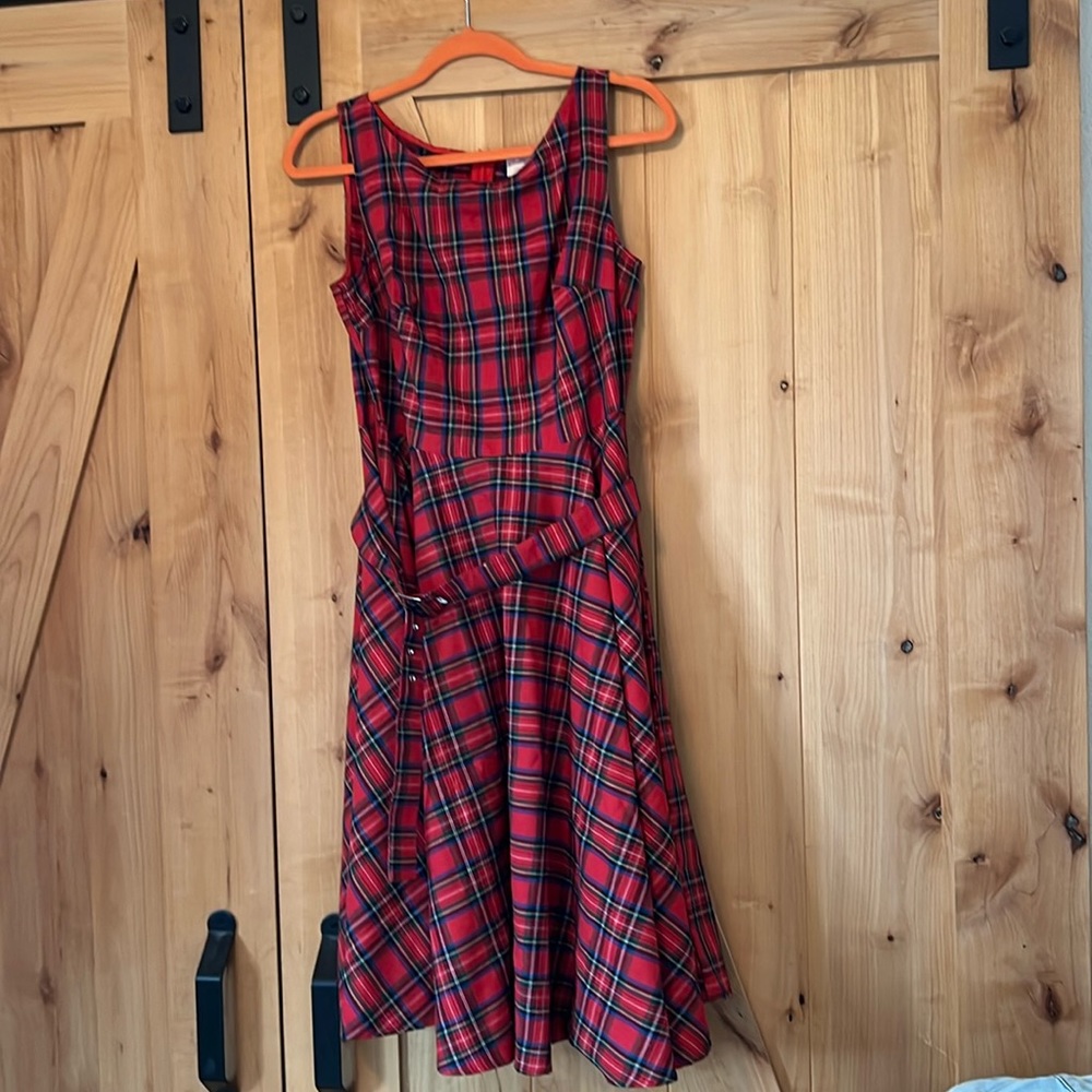 Belle Poque 50s Retro Style Red Plaid Midi Holiday Dress with Belt
